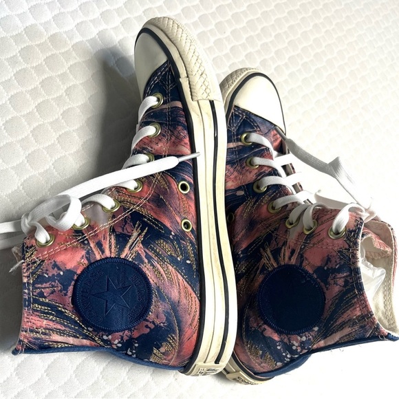 Converse All Star High Top Sneakers Abstract Feather Print Artsy Chuck Taylor - Picture 6 of 9